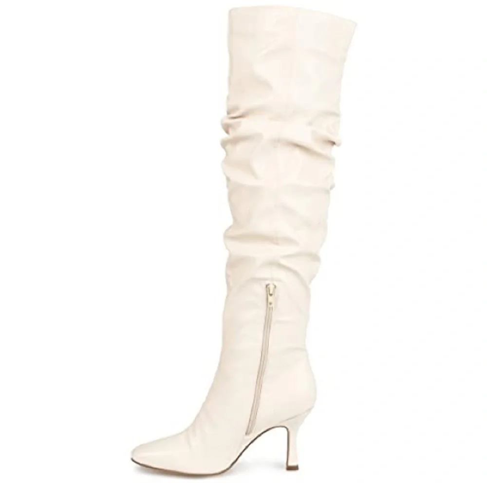 Journee Collection Cream Slouchy Over the Knee Boots